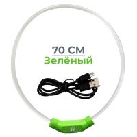 Ошейник светящийся светодиодный для собак с USB зарядкой 70 см, прозрачный с зеленым