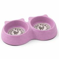 Миска двойная для собак и кошек из бамбукового волокна, 23x12.5x4 см, 150+150 мл, розовый