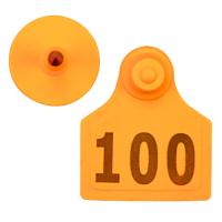 Бирка двойная 40х50 мм с номером, оранжевая, 100 шт. для КРС, верблюдов, оленей