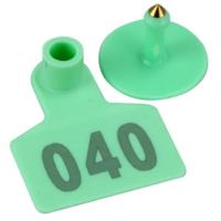 Бирка двойная 40х50 мм с номером, зелёная, 100 шт. для свиней, КРС, овец, собак и других животных