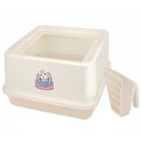 Лоток для кошек с высокими бортами и совком Catidea 44х44х25 см кремовый