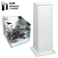 Аквариум с тумбой Newa More reef NMO 30RW Daylight LED, 28 л, с фильтром, скиммером, нагревателем и освещением рассвет-закат, белый NEW VERSION