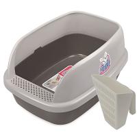 Лоток для кошек с высоким бортом и совком Catidea 51х38х25 см, коричневый