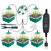 Мини парник с подсветкой HobbyFarm, 12 ячеек, набор кассет для рассады, 5 шт.