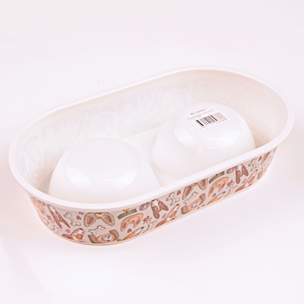 Миска двойная, 23.5×14×5 см, 150+150 мл, серый