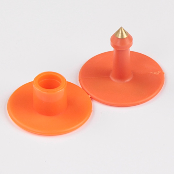 Бирка двойная 30 мм с номером, оранжевая, круглая, 100 шт. для свиней, коз, овец, собак и других животных