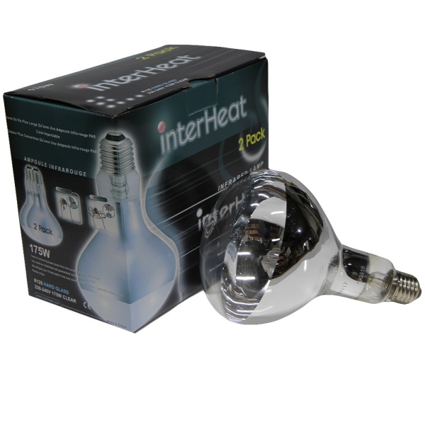 Лампа инфракрасная 175 Вт InterHeat, Е27 R125, закаленное стекло, прозрачная, комплект 2 шт.
