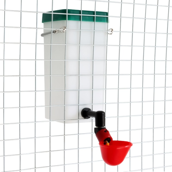 Поилка чашечная с бачком HobbyFarm для кур с креплением на клетку, 1 л, красная, комплект 3 шт.