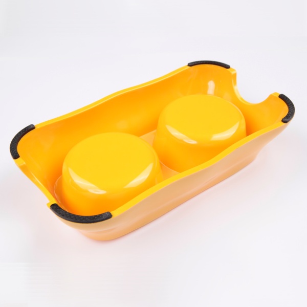 Миска двойная со съемными металлическими вставками, 27x15x6 см, 150+150 мл, желтый