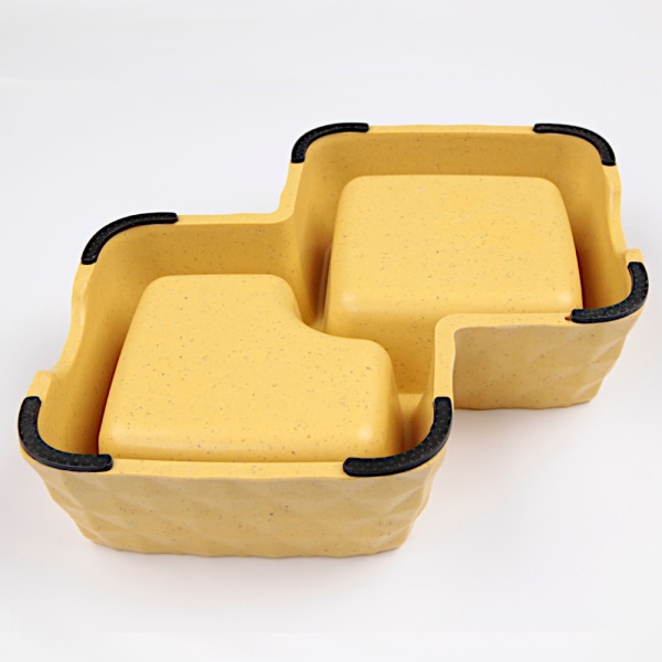 Миска двойная, 29.9x18.9x5.5 см, 360+430 мл, желтый