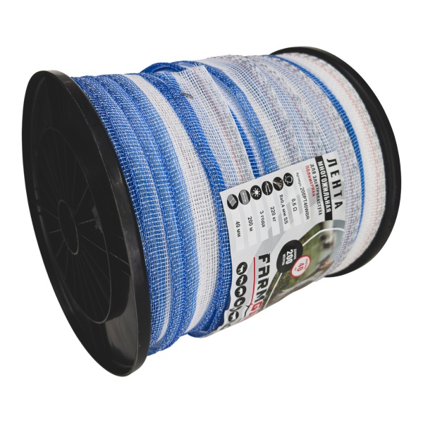 Лента для электропастуха FarmGuard зимняя сине-бело-красная 40 мм / 200 м / 8х0.4 мм SS