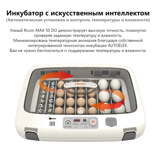 Инкубатор Rcom 50 DO MAX с овоскопом автоматический для яиц
