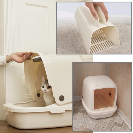 Туалет-домик для кошек Catidea 52х38х42 см с совком, кремовый