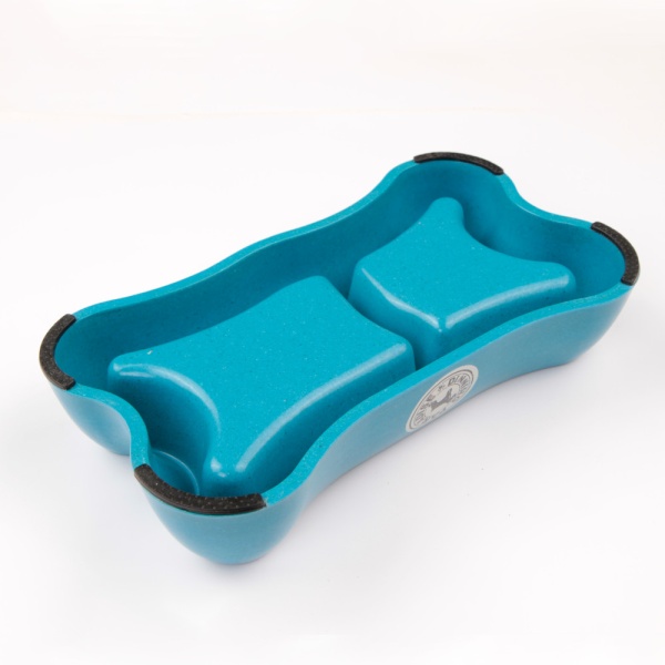 Миска двойная, 26.5x15x5 см, 300+250 мл, голубой