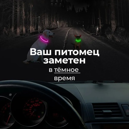 Ошейник светящийся светодиодный для собак с USB зарядкой 70 см, прозрачный с розовым