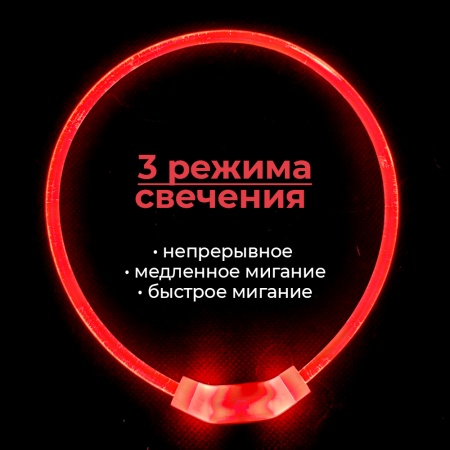 Ошейник светящийся светодиодный для собак с USB зарядкой 70 см, прозрачный с красным