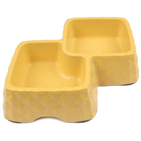 Миска двойная, 29.9x18.9x5.5 см, 360+430 мл, желтый