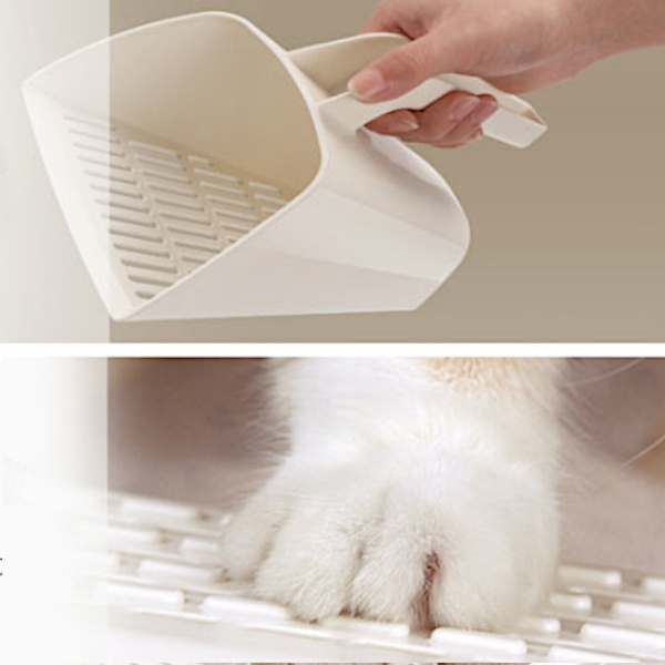 Лоток для кошек XL с совком Catidea 63х45х25 см, кремовый