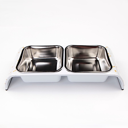 Миска двойная, 30x12x4.5 см, 300+300 мл, собака, белый
