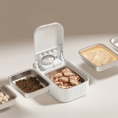 Автокормушка Petzengo PF22-S Solo 1 секция 350 мл с миской из нержавеющей стали с охлаждением, для влажного и сухого корма, белая