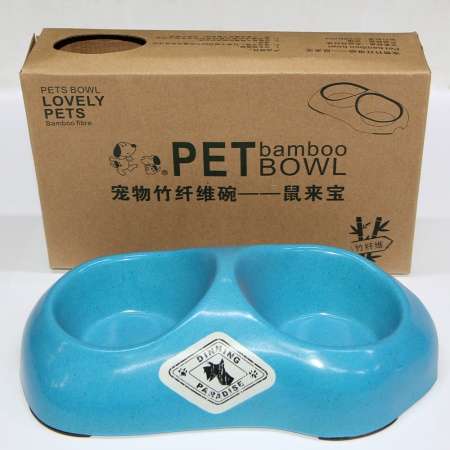 Миска двойная, 26.5x15.5x7 см, 200+200 мл, голубой