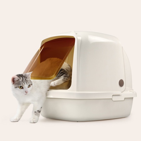 Туалет-домик для кошек XL Catidea 63х48х41 см, с совком, кремовый