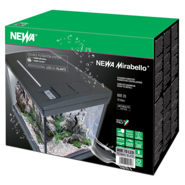 Аквариум Newa Mirabello MIR 70P Plants LEDS, 70 л, с фильтром, нагревателем и освещением рассвет-закат, серый NEW VERSION