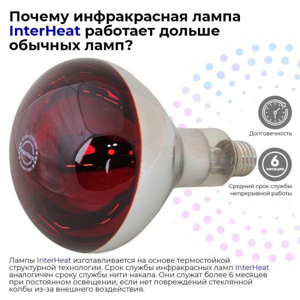 Лампа инфракрасная 150 Вт E27 R125 InterHeat красная, комплект 2 шт.
