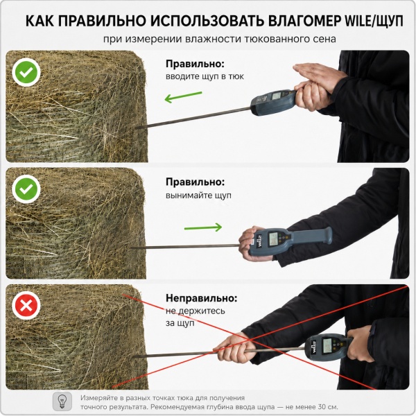 Влагомер сена Wile 500 для измерения в тюках или яме, русскоязычная версия