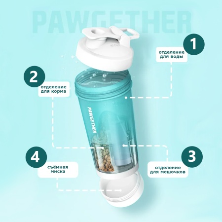 Поилка-кормушка дорожная Pawgether PT1 для собак и кошек, 4 в 1, серая