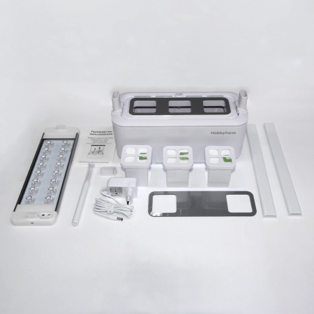 Гидропонная установка HobbyFarm Mini DQ6200-LA, домашний умный смарт сад, 3 ячейки, с фитолампой