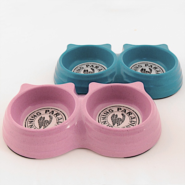 Миска двойная для собак и кошек из бамбукового волокна, 23x12.5x4 см, 150+150 мл, розовый