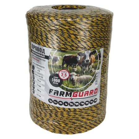 Провод для электропастуха FarmGuard желтый с черным 2,5 мм / 1000 м / 6х0,2 мм SS