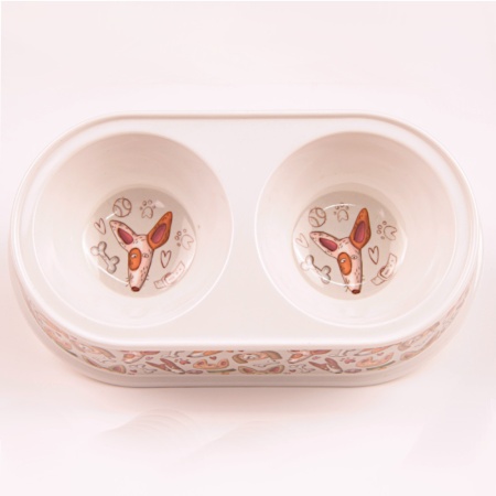 Миска двойная, 23.5×14×5 см, 150+150 мл, серый