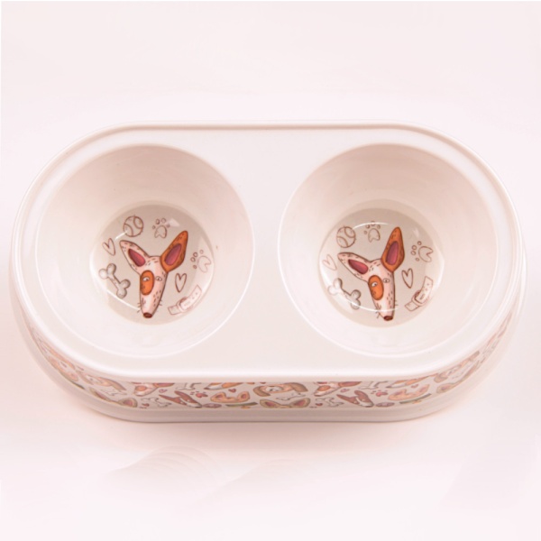 Миска двойная, 23.5×14×5 см, 150+150 мл, серый