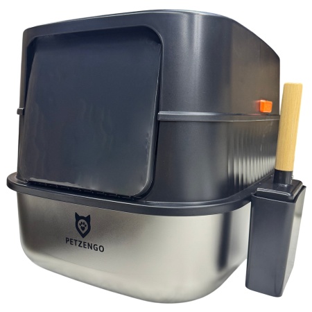 Туалет-домик умный для кошек Petzengo PL-2 60,5х40х39 см с дезодорацией + подставка, нержавеющая сталь