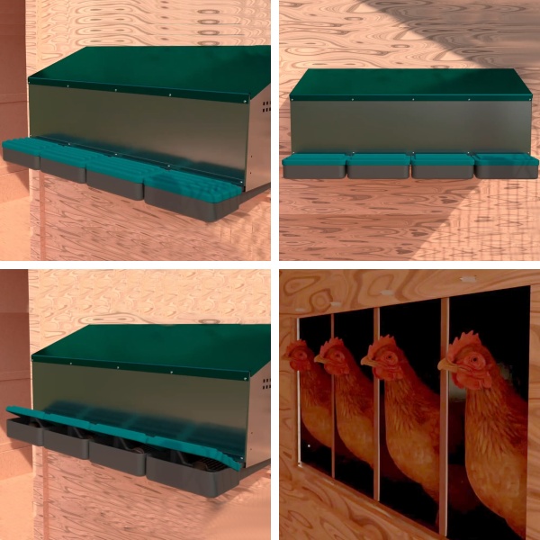 Гнездо для кур несушек HobbyFarm 4 секции наружное крепление с яйцесборником