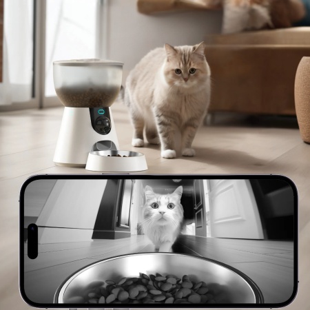 Автокормушка Petwant F17C 4 л  для сухого корма с HD камерой, миска из нержавеющей стали, белая