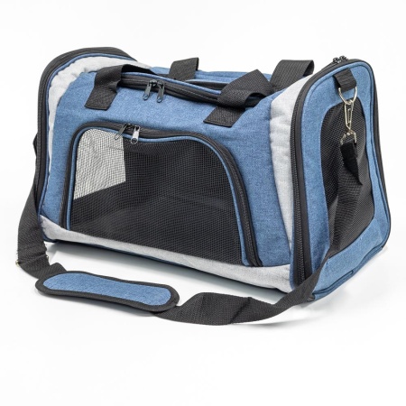 Сумка переноска складная для собак и кошек 46х28х29 см, синий/серый