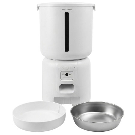 Автокормушка Petzengo PF28C Wi-Fi 4 л с камерой для сухого корма, стальная миска, белая