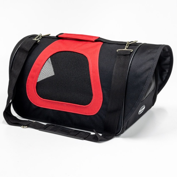 Сумка переноска складная для собак и кошек 40х23х24 см, черный/красный