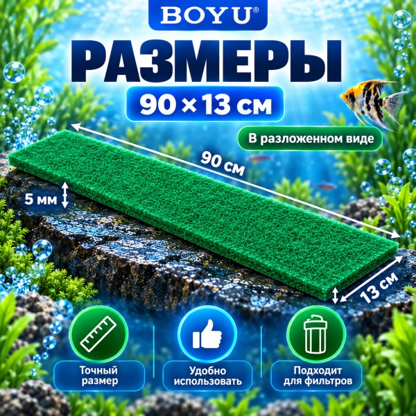 Салфетка фильтрующая Boyu SH-01 синтепон для аквариума, зеленая