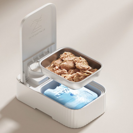 Автокормушка Petzengo PF22-S Solo 1 секция 350 мл с миской из нержавеющей стали с охлаждением, для влажного и сухого корма, белая