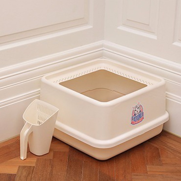 Лоток для кошек с высокими бортами и совком Catidea 44х44х25 см кремовый