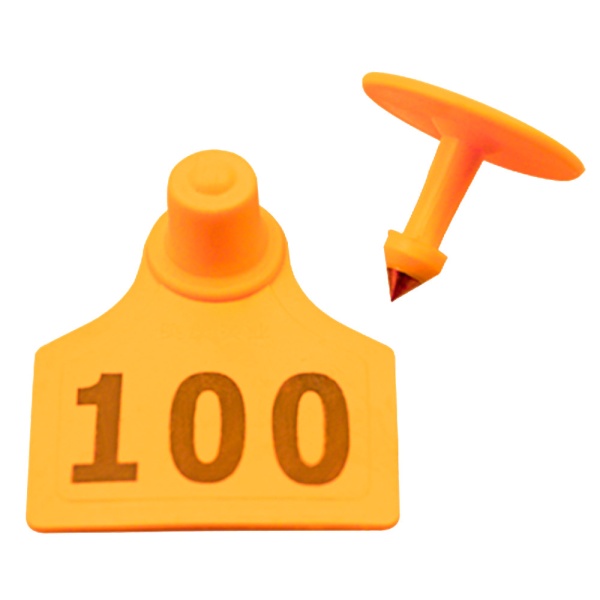 Бирка двойная 40х50 мм с номером, оранжевая, 100 шт. для КРС, верблюдов, оленей