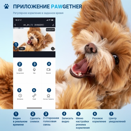 Автокормушка для собак и кошек Pawgether F1S 3,5 л с видеокамерой и голосовой связью, датчиком движения и управлением через смартфон (iOS, Android)