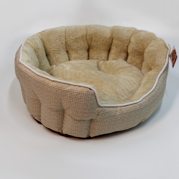 Лежак с бортом 48х42х17 см, меховой, съемная подушка, кремовый