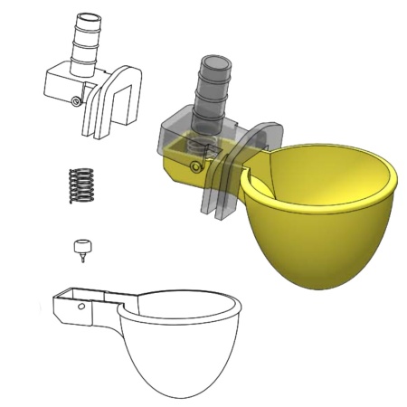 Поилка чашечная Ø50 мм, пластик с креплением на сетку