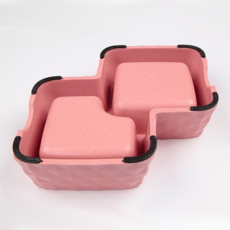 Миска двойная, 29.9x18.9x5.5 см, 360+430 мл, розовый