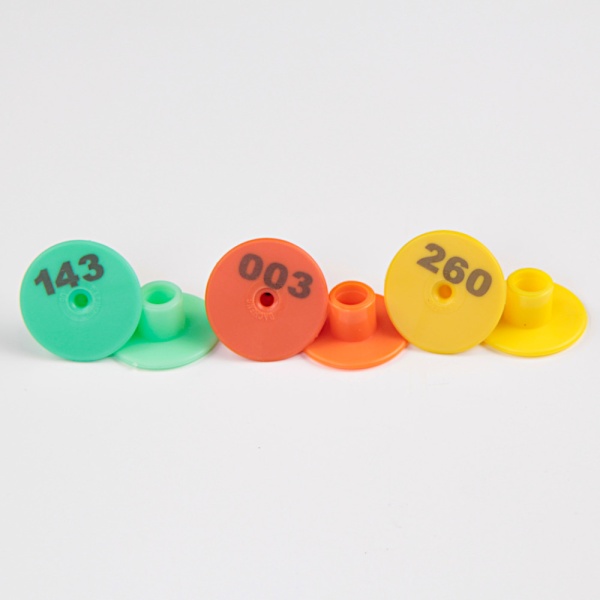 Бирка двойная 30 мм с номером, жёлтая, круглая, 100 шт. для свиней, коз, овец, собак и других животных